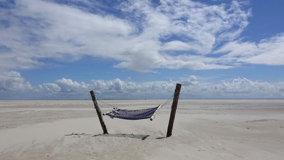 Eine Hängematte am Strand von Amrum. © Korinna Neef Foto: Korinna Neef