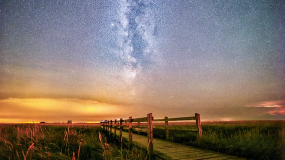 Die Salzwiesen von St. Peter-Ording bei Nacht, am Himmel die Milchstraße. © Michael Peter Foto: Michael Peter