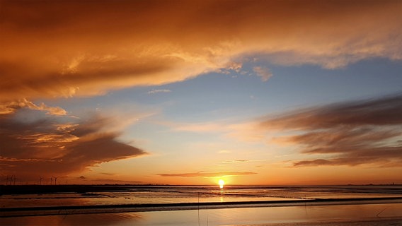 Der Blick aufs Wattenmeer am Dockkoog in Husum bei Sonnenuntergang. © Sandra Schneidereit Foto: Sandra Schneidereit