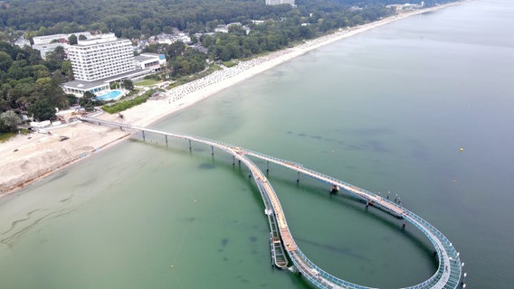 Die neue Maritim-Seebrücke in Timmendorfer Strand aus der Luft. © Kurbetrieb Gemeinde Timmendorfer Strand 