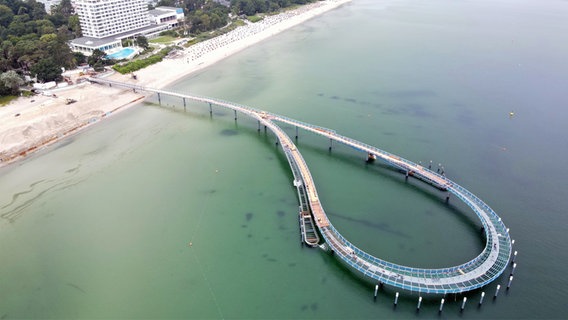 Die neue Maritim-Seebrücke in Timmendorfer Strand aus der Luft. © Kurbetrieb Gemeinde Timmendorfer Strand 