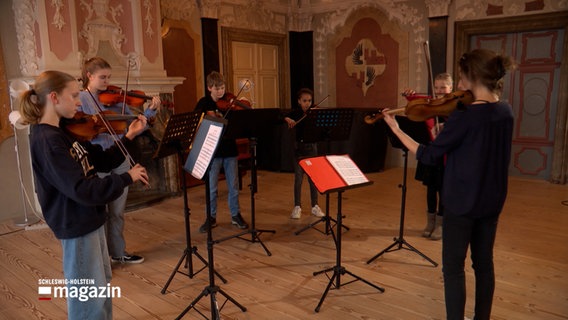 Eine Gruppe von Geigern während einer Probe © NDR Foto: NDR Screenshot