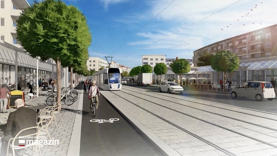 eine Computergrafik zeigt eine Mögliche Straßenbahnstrecke in Kiel © NDR Foto: NDR Screenshot