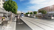 eine Computergrafik zeigt eine Mögliche Straßenbahnstrecke in Kiel © NDR Foto: NDR Screenshot