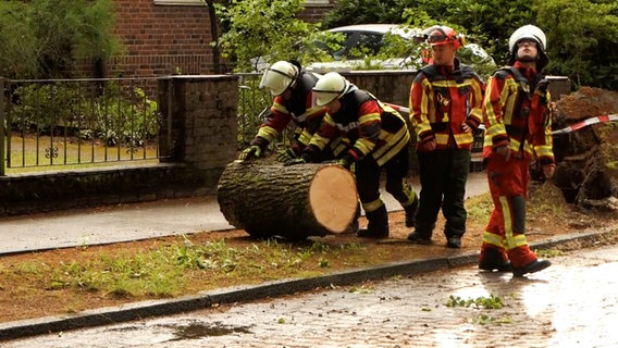 Neumünster: Einsatzkräfte der Feuerwehr räumen Sturmschäden aus dem Weg. © Daniel Friederichs 