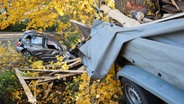 Ein verunfallter Pkw in einem Waldstück © Florain Sprenger Foto: Florain Sprenger