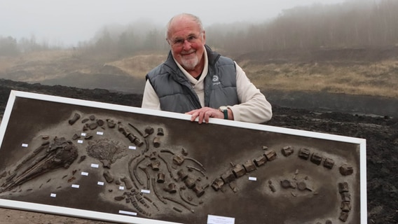 Wolfgang Höpfner mit einem präparierten Zahnwal. © Gerhard Höpfner 