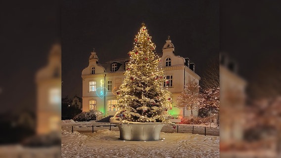 Ein leuchtender Weihnachtsbaum steht in der Innenstadt von Timmendorfer Strand. © Ostsee-Holstein-Tourismus e.V. 