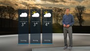 NDR Moderator Meeno Schrader steht im Studio mit der Wettervorhersage. © NDR 