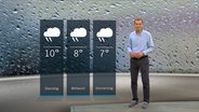 NDR Moderator Meeno Schrader steht im Studio mit der Wettervorhersage. © NDR 