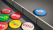 Das Bild zeigt verschiedenen Partei-Anhänger, die mit einer Mauer von der AfD getrennt sind. © picture alliance / Zoonar | DesignIt 