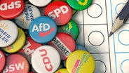 Symbolbild mit verschiedenen Parteien und einem Stimmzettel © picture alliance / Zoonar | DesignIt 