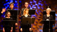 Das NDR Vokalensemble, das Jerusalem Quartet und das ungarische Volksmusik-Duo Júlia Kubinyi & Szokolay Dongó Balázs im Konzert im Rahmen des NDR Festivals "Kosmos Bartók" im Kleinen Saal der Elbphilharmonie. © NDR/Andy Spyra Foto: Andy Spyra