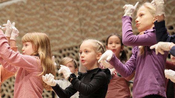 Konzertszene: Kinder machen tanzende Bewegungen mit den Fingern © NDR Foto: Marcus Krüger