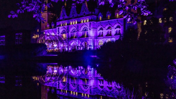 Das Neue Rathaus violett beleuchtet beim 10. Hannover Klassik Open Air © NDR Foto: Helge Krückeberg