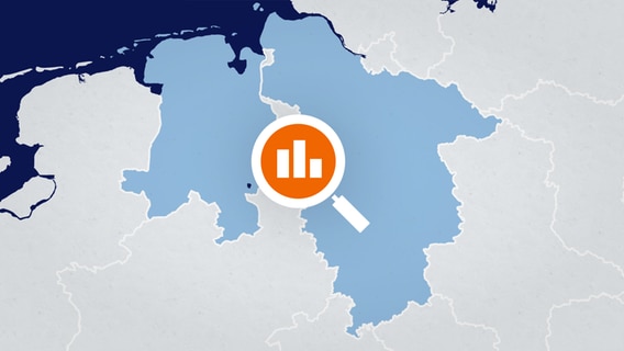 Karte von Niedersachsen. Im Vordergrund eine Lupe. © NDR 