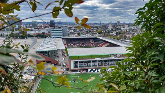 Blick aus dem Grünen auf das Millerntor-Stadion des FC St. Pauli © IMAGO/Steinsiek Foto: Arne Amberg