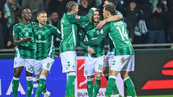 Werder Bremens Spieler jubeln. © picture-alliance / DPA 