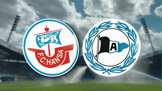 Die zwei Logos von den Fußballvereinen Hansa Rostock und Bielefeld © NDR 