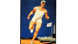 Die Figur eines Läufers ist das zentrale Motiv auf diesem Plakat zu den IX. Olympischen Spielen, die vom 17. Mai bis zum 12. August 1928 in Amsterdam ausgetragen werden. © picture-alliance / dpa