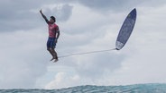 Der Brasilianer Gabriel Medina scheint über dem Meer zu stehen © picture alliance / Xinhua News Agency | maping 