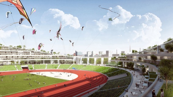 Das geplante Hamburger Olympia-Stadion in der Nachnutzung © picture alliance / dpa | Gmp/Bloomimages 
