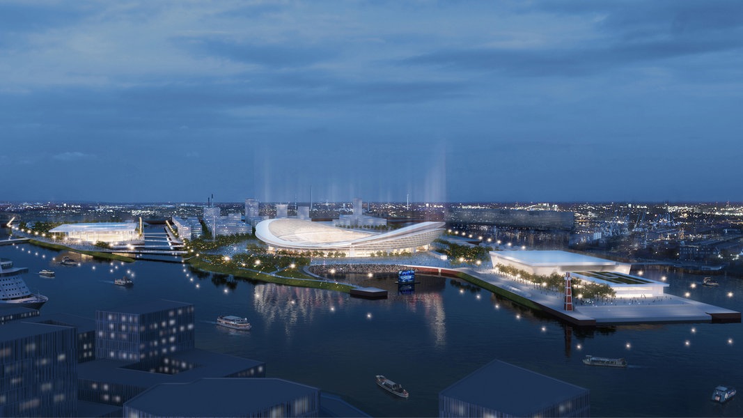 Das geplante Olympia-Stadion auf dem Kleinen Grasbrook in Hamburg