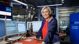 Die Moderatorin Susanne Stichler steht in einem Radiostudio