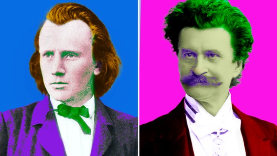 Johannes Brahms und Johann Strauss  im Stile der Pop Art verfremdet (Montage) © Public domain, via Wikimedia Commons 
